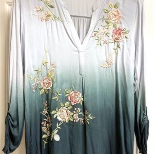 Anthropologie-Tiny Floral Embroidered Ombre Top